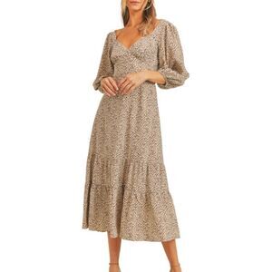 NWT Lush Cheetah Print Back Cutout Midi Dress In Taupe Berry Non Print